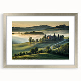 Framed wall art collection showcasing a serene valley landscape design, featuring a silver frame with a mat, perfect for enhancing modern home decor.