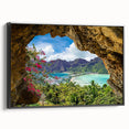 Framed canvas wall art showcasing a scenic village landscape with vibrant colors and intricate details, designed to enhance home decor with an artistic touch.