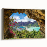 Framed canvas wall art showcasing a serene village landscape design, accented with gold tones and a sleek side view, perfect for home decor enhancement.