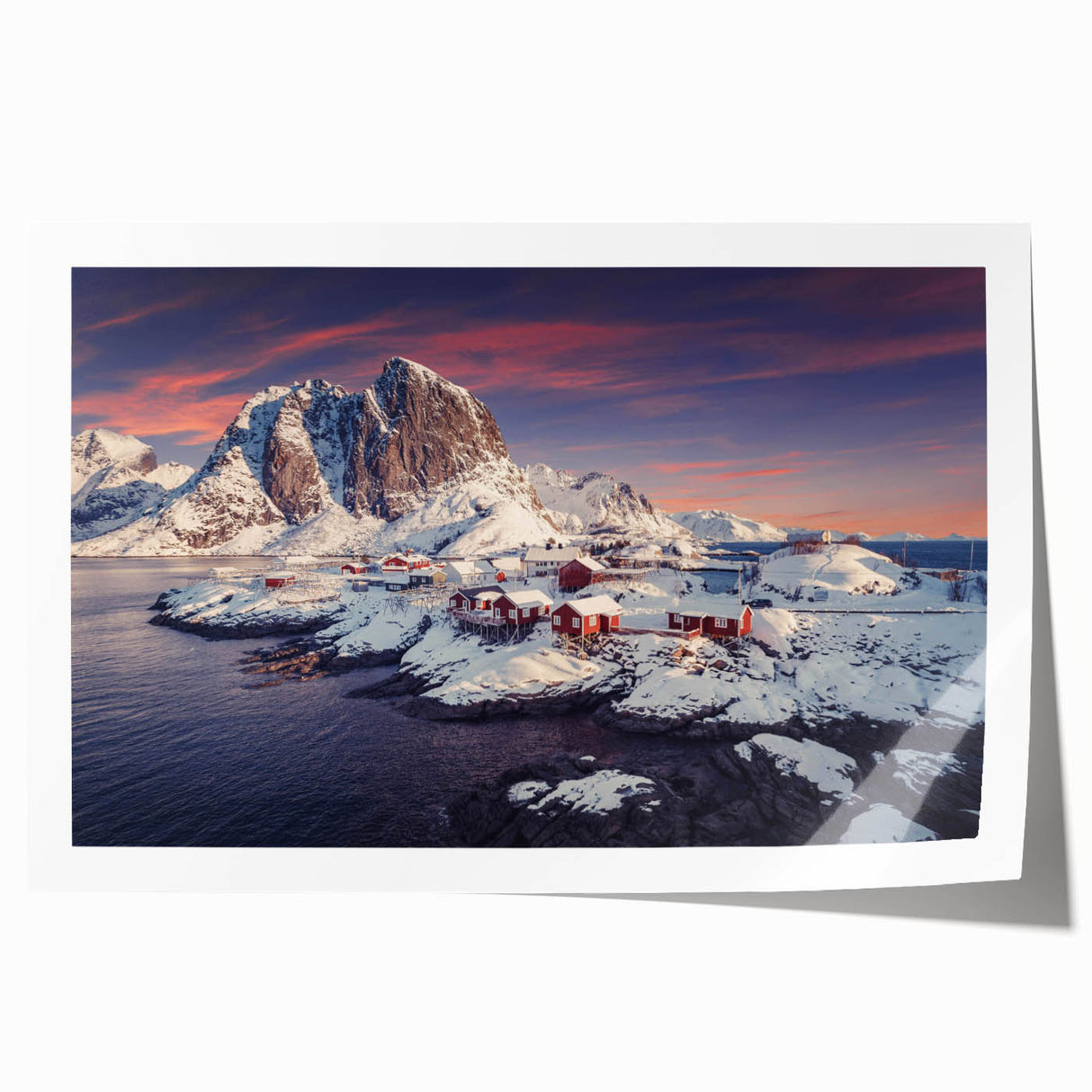 Rolled print showcasing a vibrant village landscape with soft pastel colors, ideal for home decor, enhancing living spaces with artistic charm and warmth.
