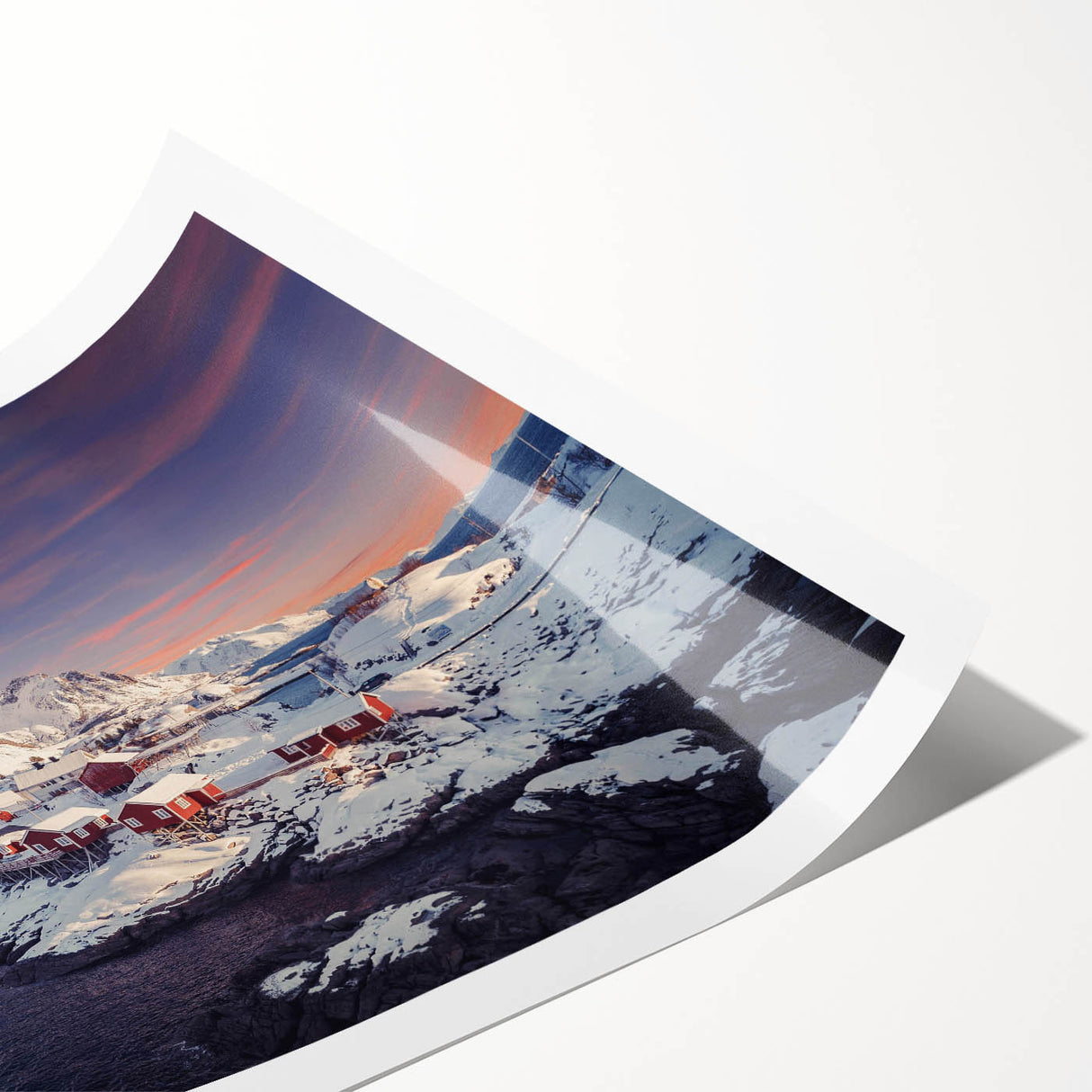 Rolled print showcasing a vibrant landscape featuring a quaint village, with lush greenery and a serene sky, perfect for enhancing home decor.