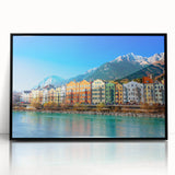 Framed acrylic wall art showcasing a serene village landscape, featuring vibrant colors and intricate details, perfect for home decoration and enhancing living spaces.