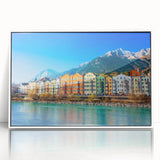 Framed acrylic wall art showcasing a serene landscape village design. The artwork features vibrant colors and intricate details, enhancing any home decor.