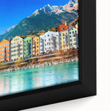 Framed canvas close-up showcasing vibrant landscape village design, featuring rich colors and intricate details, perfect for home decor enhancement.