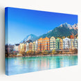 Stretched canvas wall art showcasing a vibrant landscape village design with rich colors and intricate details, ideal for home decor or art collection.