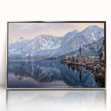 Framed acrylic wall art collection showcasing a serene village landscape design with silver accents, ideal for home decor. Perfect for adding elegance to any room.