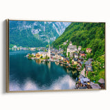 Framed canvas wall art showcasing a serene village landscape in warm gold tones, perfect for enhancing home decor. Ideal for art lovers seeking unique designs.