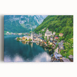 Stretched canvas wall art featuring a serene landscape of a quaint village, with vibrant colors and intricate details, perfect for home decor enhancement.