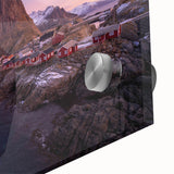 Close-up of a vibrant acrylic glass wall art piece showcasing a colorful village landscape design, perfect for adding a modern touch to home decor.