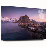 Acrylic glass wall art design showcasing a vibrant landscape of a serene village, featuring lush greenery and colorful homes, perfect for modern decor.