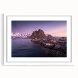 Framed wall art featuring a picturesque village landscape design, showcased in a sleek white mat and frame, ideal for enhancing home decor with a serene touch.