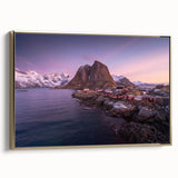 Framed canvas wall art showcasing a serene village landscape with lush greenery and vibrant colors, featuring a stylish gold frame that enhances its elegance.