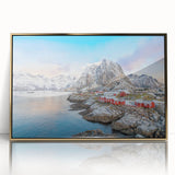 Framed acrylic wall art featuring a scenic village landscape design in gold accents, showcasing intricate details and vibrant colors, perfect for home decor.