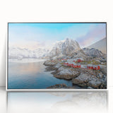 Framed wall art collection showcasing vibrant landscapes and charming villages, featuring a sleek white frame and acrylic front for a modern touch to home decor.