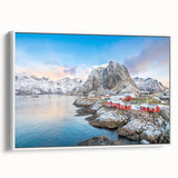 Framed canvas wall art showcasing a serene village landscape design, featuring soft pastel colors and intricate details, ideal for home decor and aesthetic enhancement.