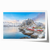 Rolled print showcasing a vibrant landscape village design featuring lush greenery and colorful homes, ideal for enhancing modern interior decor.