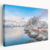 Stretched canvas wall art showcasing a vibrant landscape village design in warm hues, ideal for home decor. Perfect for adding a touch of nature-inspired elegance to living spaces.