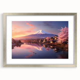 Framed wall art from the Landscapes Villages Design 22 collection, showcasing a serene village landscape in soft colors, with a sleek silver frame and mat, ideal for home decor.