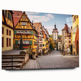 Acrylic glass wall art collection showcasing a vibrant landscape village design, featuring rich colors and intricate details, displayed from a side view without pins for a sleek modern finish. Ideal for enhancing home decor in contemporary settings.