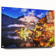 Abstract acrylic glass wall art showcasing a vibrant village landscape design, featuring rich colors and intricate details, ideal for modern home decor.
