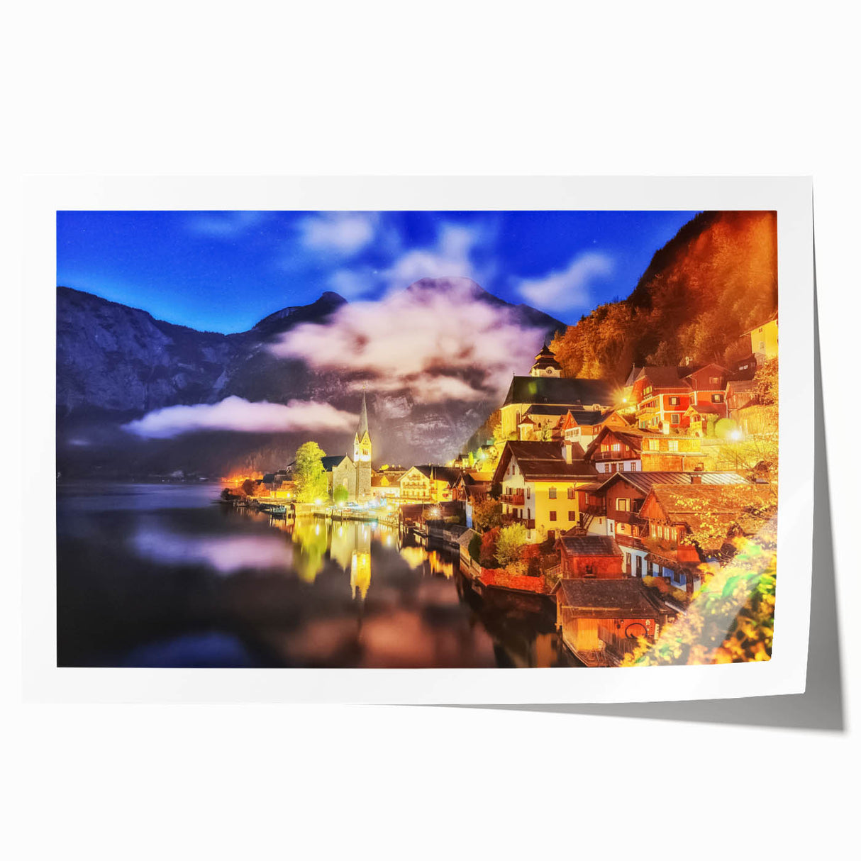 Colorful rolled print showcasing a vibrant village landscape design, featuring lush greenery and traditional architecture, ideal for home decor and art enthusiasts.