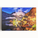 Stretched canvas wall art depicting a vibrant village landscape with lush greenery and colorful houses, perfect for enhancing home décor and creating a serene atmosphere.