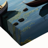 Close-up of a stretched canvas wall art piece showcasing a vibrant village landscape design, featuring rich colors and intricate details, perfect for home décor.