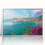 Framed wall art collection showcasing a serene village landscape design with vibrant colors and intricate details, set against a white background. Ideal for home decor.