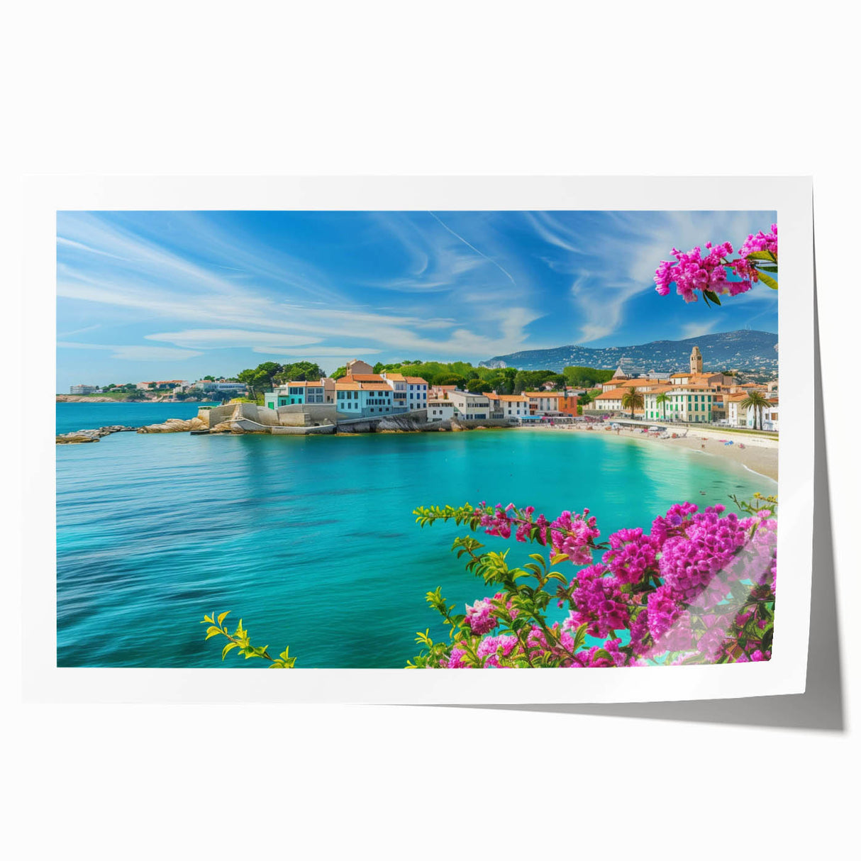 Vibrant rolled print of a tranquil village landscape featuring lush greenery and serene skies, ideal for enhancing home decor and artistic ambiance.