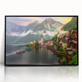 Framed acrylic wall art collection showcasing a serene village landscape design with vibrant colors and intricate details, ideal for home decor enhancement.