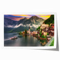 Vibrant rolled print showcasing a picturesque village landscape with colorful houses, lush greenery, and a serene sky, perfect for home décor enhancement.