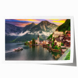 Vibrant rolled print showcasing a picturesque village landscape with colorful houses, lush greenery, and a serene sky, perfect for home décor enhancement.