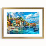 Elegant gold-framed wall art showcasing a serene village landscape design, featuring soft pastel colors and intricate detailing, perfect for home decor.