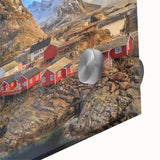 Close-up of a stunning acrylic glass wall art piece showcasing a vibrant landscape village design, highlighting intricate details and rich colors, perfect for modern decor.