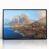 Framed wall art collection featuring a vibrant landscape design of villages, displayed in a sleek black frame, perfect for home decor enhancements.