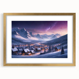 Elegant gold-framed wall art showcasing a serene landscape of a quaint village, featuring vibrant colors and intricate detailing, perfect for home decor.