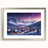 Framed silver wall art featuring a picturesque village landscape, showcasing vibrant colors and intricate details, perfect for home decor enhancement.