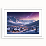 Framed wall art collection showcasing a serene landscape village scene, featuring a white mat and elegant frame, perfect for home decor enhancement. Ideal for adding a touch of tranquility to living spaces.