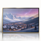 Framed acrylic wall art showcasing a picturesque village landscape with vibrant colors and gold accents, perfect for enhancing modern home decor.
