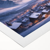 Rolled canvas featuring a vibrant landscape design with a serene village scene, showcasing lush greenery and colorful houses, perfect for home decor.