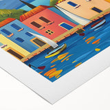 Rolled canvas artwork depicting a serene landscape village scene, showcasing vibrant colors and intricate details, perfect for home decor and art enthusiasts.