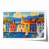 Rolled print showcasing a vibrant landscape village scene, featuring rich colors and intricate details, ideal for home decor. Packaged in protective cardboard tube.