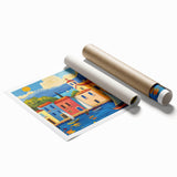 Rolled print showcasing a vibrant landscape village scene with rich colors and intricate detailing, ideal for home decor or art enthusiasts. The artwork comes in a protective cardboard tube, ensuring safe delivery and stylish presentation for any interior space.