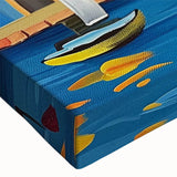 Close-up of a stretched canvas showcasing a vibrant village landscape design, featuring lush greenery and colorful homes, perfect for enhancing interior decor. This artwork adds a serene and inviting atmosphere to any space.