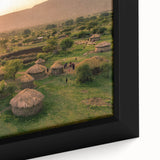 Framed canvas artwork showcasing a vibrant landscape village design, featuring rich colors and intricate details, perfect for enhancing home decor.