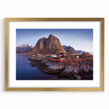 Elegant gold-framed wall art featuring a serene village landscape design with a mat, ideal for enhancing home decor. Perfect for art enthusiasts seeking a tranquil aesthetic.