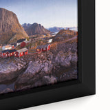 Framed canvas wall art showcasing a vibrant landscape of a quaint village, featuring detailed brushstrokes and earthy tones, perfect for home decor.