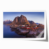 Rolled canvas print showcasing a vibrant village landscape design with colorful houses, trees, and a serene sky, ideal for home decor and art enthusiasts.