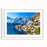 Framed wall art collection showcasing a picturesque village landscape design with a white mat and sleek frame, perfect for home decor and modern aesthetics.