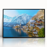 Framed acrylic wall art showcasing a serene village landscape with vibrant colors, designed to enhance home decor; features a sleek black frame for elegant presentation.